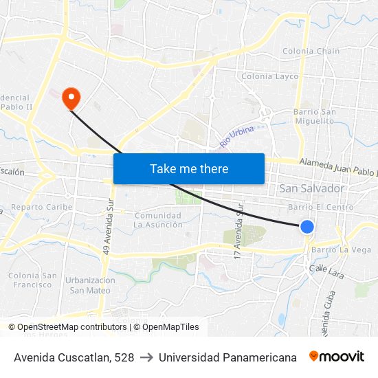 Avenida Cuscatlan, 528 to Universidad Panamericana map