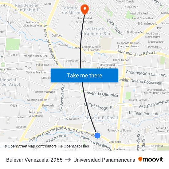 Bulevar Venezuela, 2965 to Universidad Panamericana map