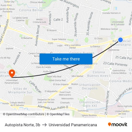 Autopista Norte, 3b to Universidad Panamericana map