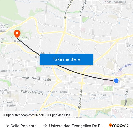 1a Calle Poniente, 1233 to Universidad Evangelica De El Salvador map