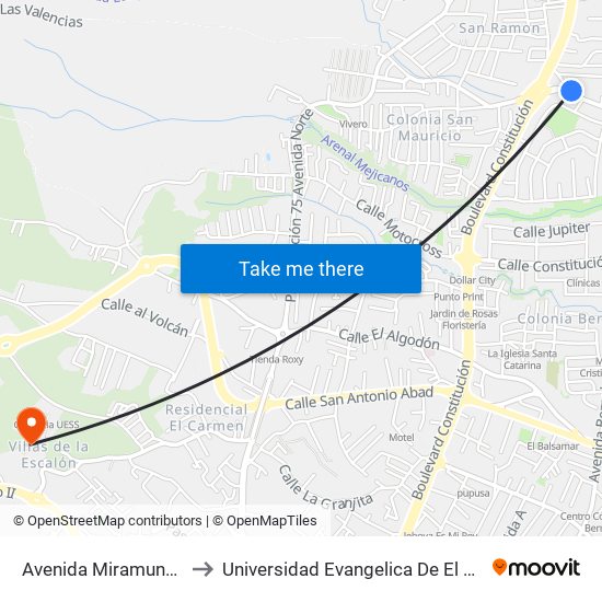 Avenida Miramundo, 13 to Universidad Evangelica De El Salvador map