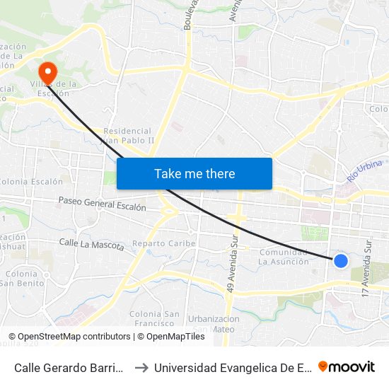 Calle Gerardo Barrios, 1156 to Universidad Evangelica De El Salvador map