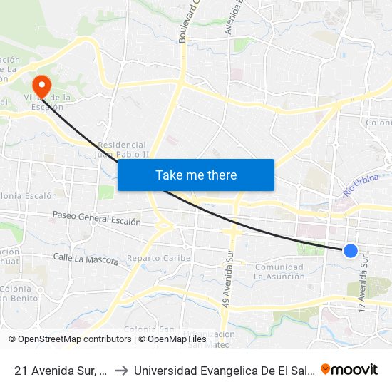 21 Avenida Sur, 113 to Universidad Evangelica De El Salvador map