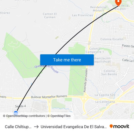 Calle Chiltiupán to Universidad Evangelica De El Salvador map