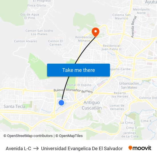 Avenida L-C to Universidad Evangelica De El Salvador map