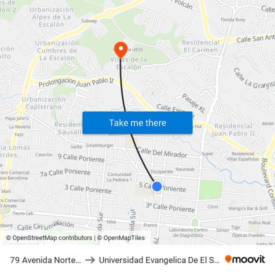 79 Avenida Norte, 133 to Universidad Evangelica De El Salvador map