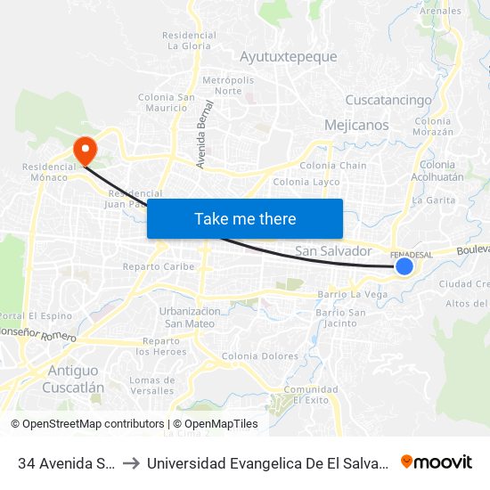 34 Avenida Sur to Universidad Evangelica De El Salvador map