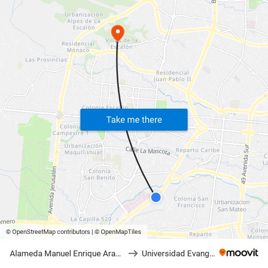 Alameda Manuel Enrique Araujo Frente Al Parque De Pelota to Universidad Evangelica De El Salvador map