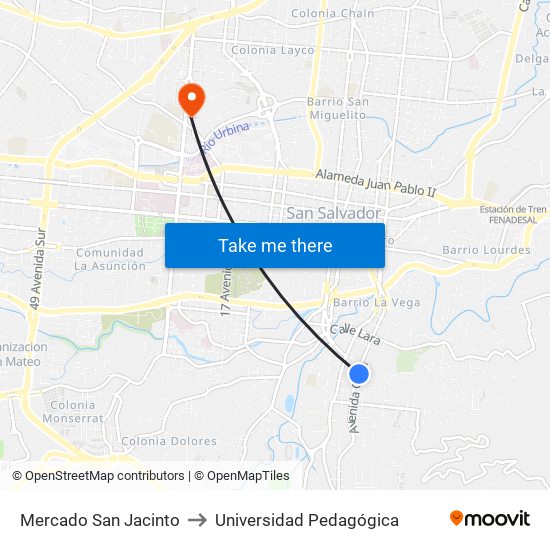 Mercado San Jacinto to Universidad Pedagógica map