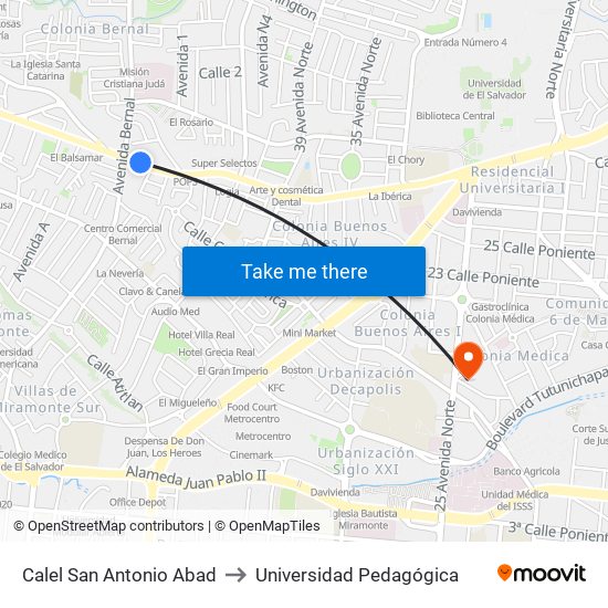 Calel San Antonio Abad to Universidad Pedagógica map