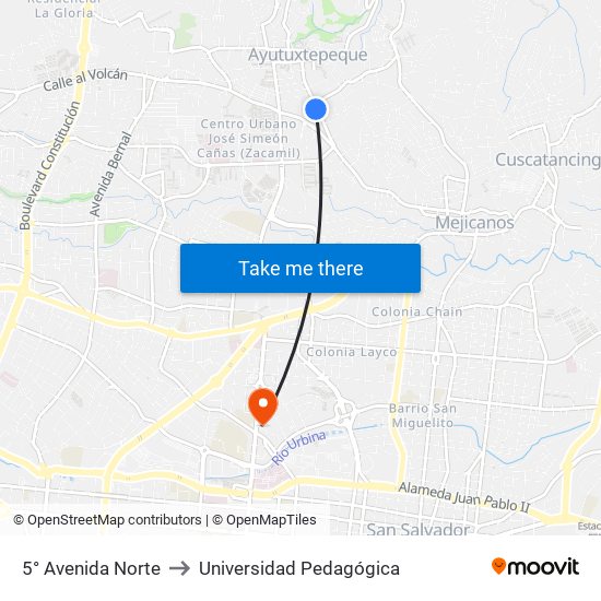 5° Avenida Norte to Universidad Pedagógica map