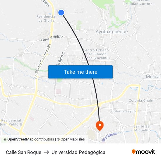 Calle San Roque to Universidad Pedagógica map