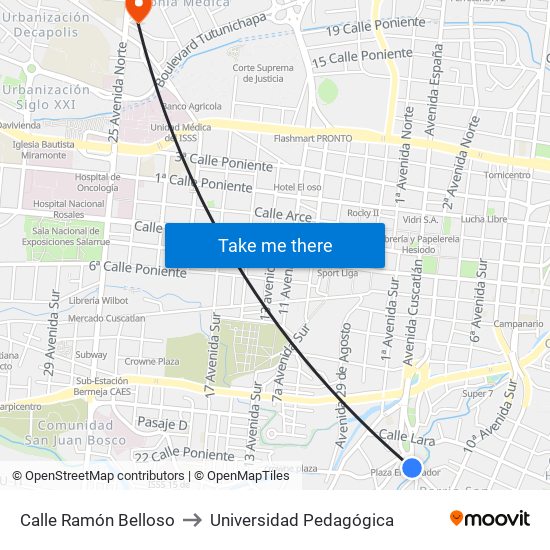 Calle Ramón Belloso to Universidad Pedagógica map