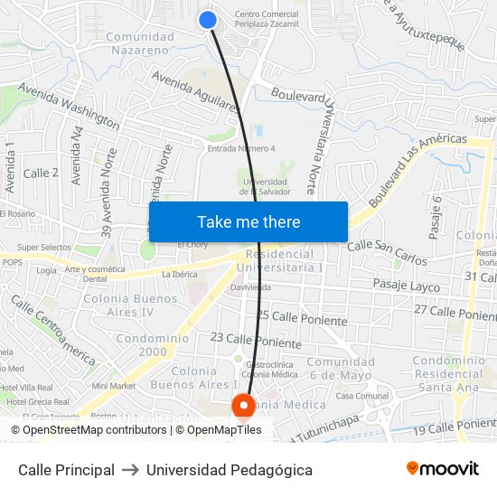 Calle Principal to Universidad Pedagógica map