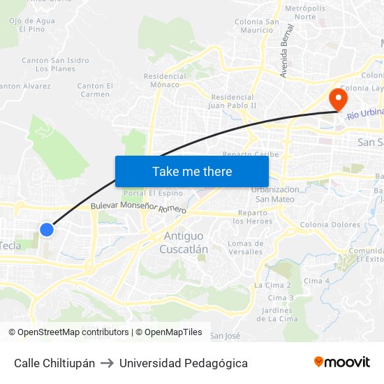 Calle Chiltiupán to Universidad Pedagógica map