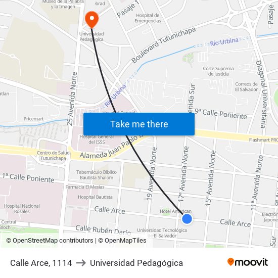 Calle Arce, 1114 to Universidad Pedagógica map