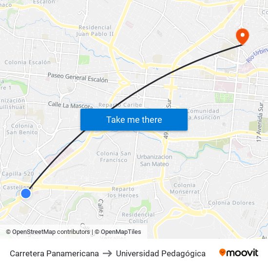 Carretera Panamericana to Universidad Pedagógica map