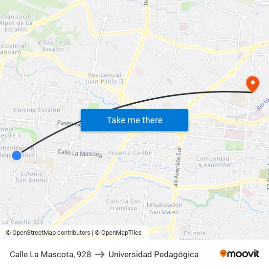 Calle La Mascota, 928 to Universidad Pedagógica map