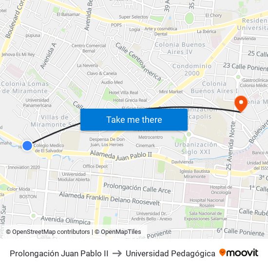 Prolongación Juan Pablo II to Universidad Pedagógica map