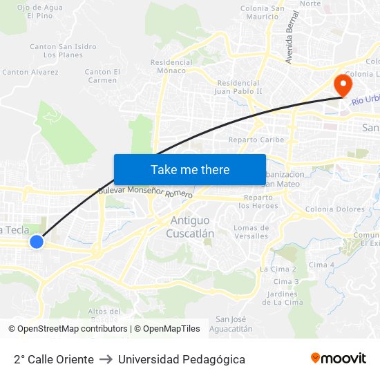 2° Calle Oriente to Universidad Pedagógica map