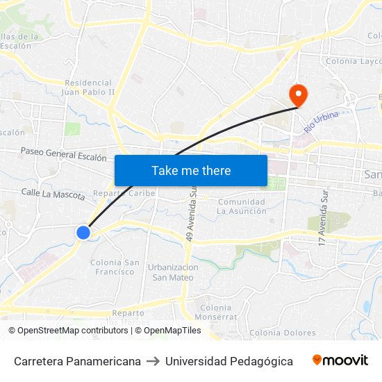 Carretera Panamericana to Universidad Pedagógica map
