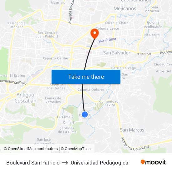 Boulevard San Patricio to Universidad Pedagógica map
