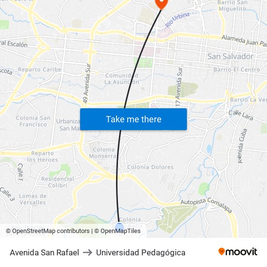Avenida San Rafael to Universidad Pedagógica map