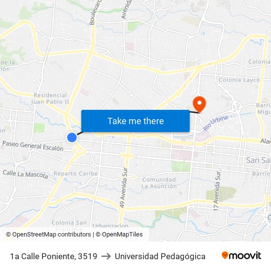 1a Calle Poniente, 3519 to Universidad Pedagógica map