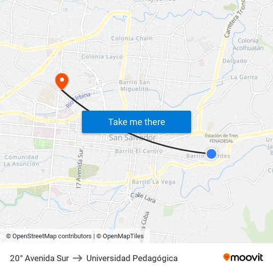20° Avenida Sur to Universidad Pedagógica map