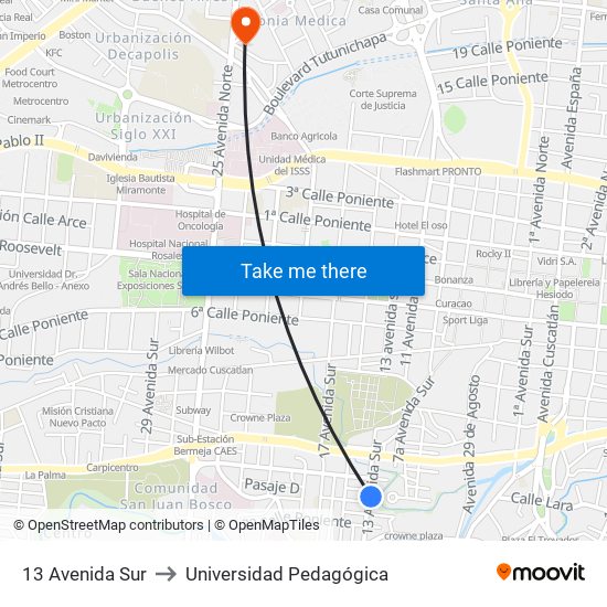 13 Avenida Sur to Universidad Pedagógica map