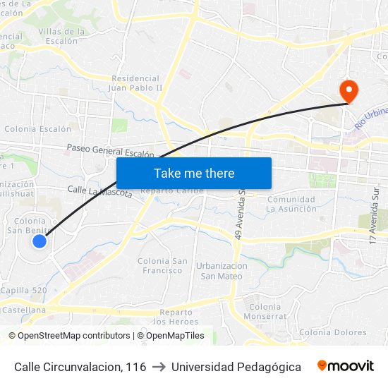 Calle Circunvalacion, 116 to Universidad Pedagógica map