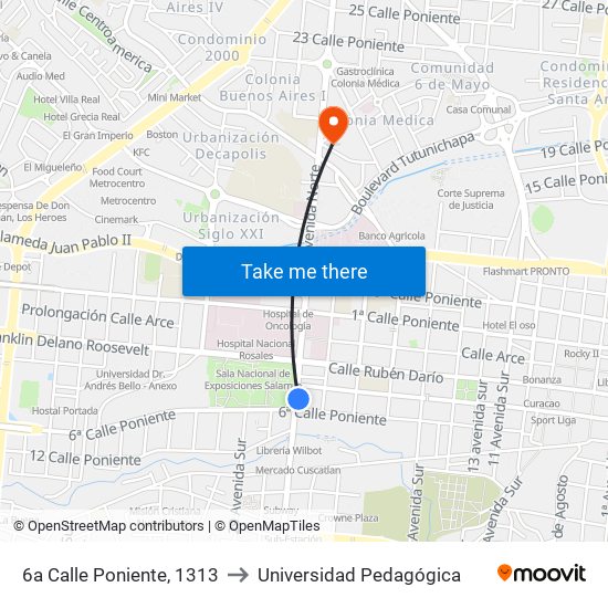 6a Calle Poniente, 1313 to Universidad Pedagógica map