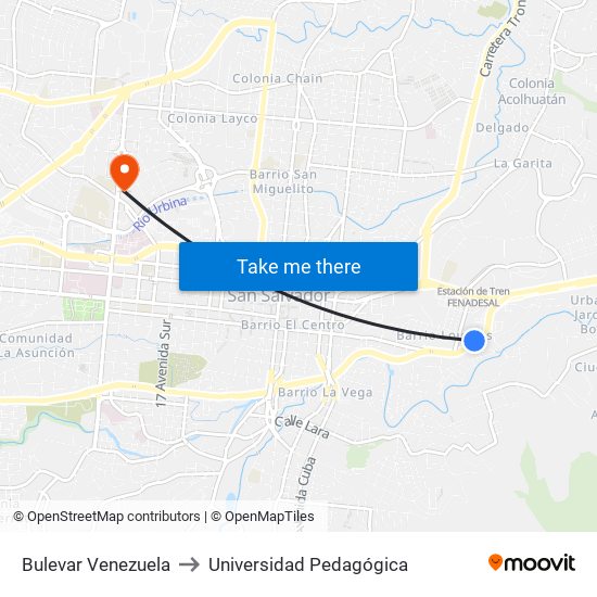 Bulevar Venezuela to Universidad Pedagógica map