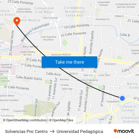 Solvencias Pnc Centro to Universidad Pedagógica map