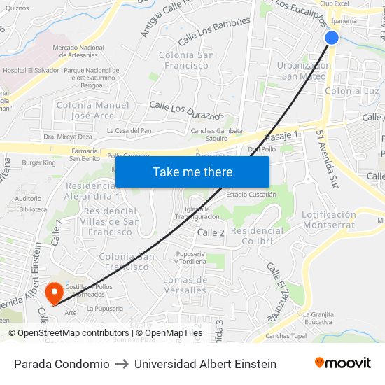 Parada Condomio to Universidad Albert Einstein map