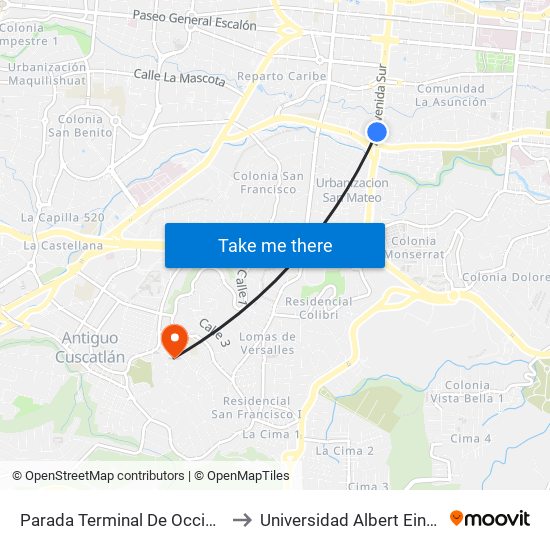 Parada Terminal De Occidente to Universidad Albert Einstein map