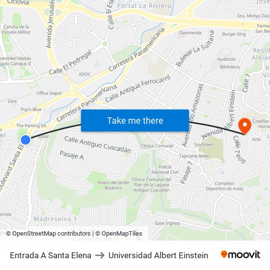 Entrada A Santa Elena to Universidad Albert Einstein map