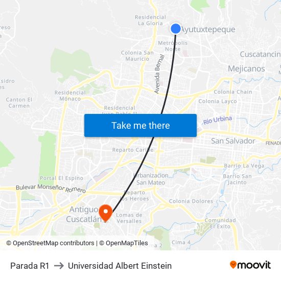 Parada R1 to Universidad Albert Einstein map