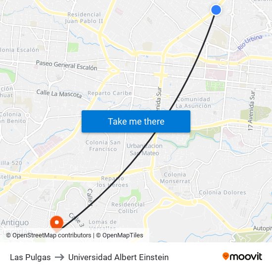 Las Pulgas to Universidad Albert Einstein map