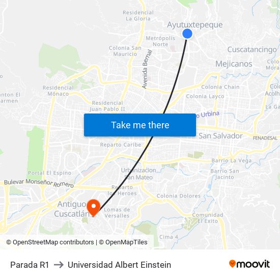 Parada R1 to Universidad Albert Einstein map