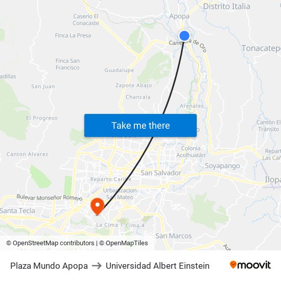 Plaza Mundo Apopa to Universidad Albert Einstein map