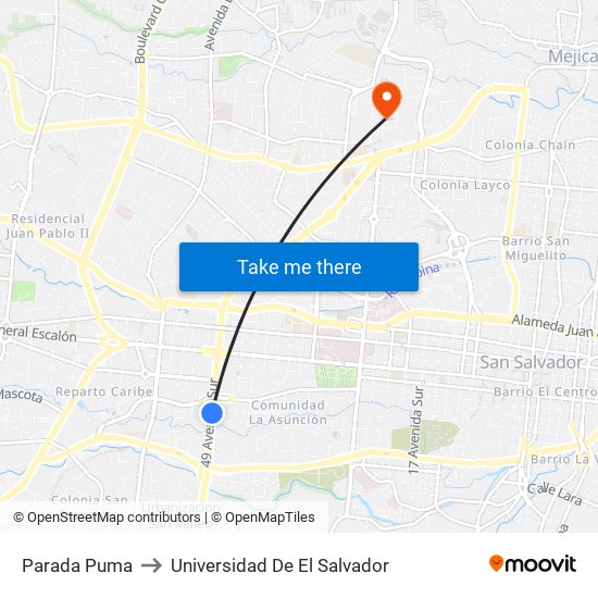 Parada Puma to Universidad De El Salvador map