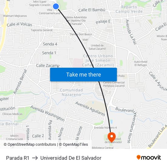 Parada R1 to Universidad De El Salvador map