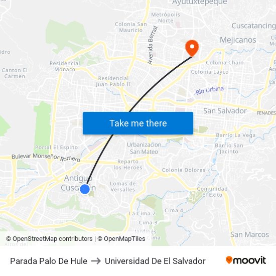Parada Palo De Hule to Universidad De El Salvador map