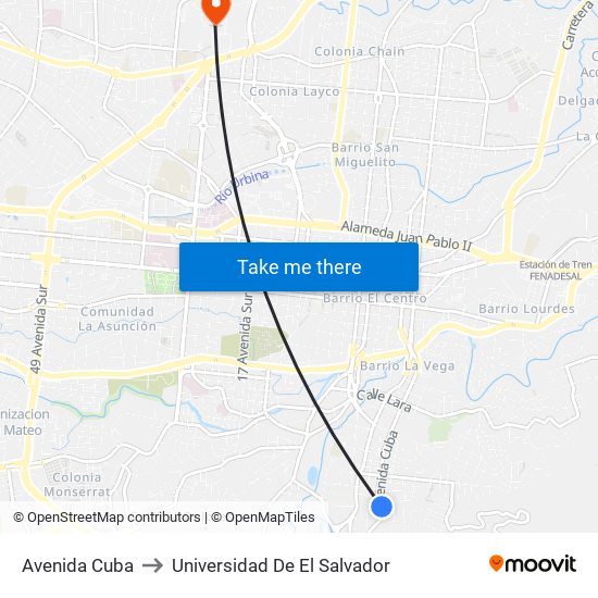 Avenida Cuba to Universidad De El Salvador map
