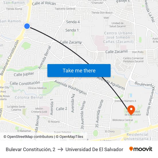 Bulevar Constitución, 2 to Universidad De El Salvador map