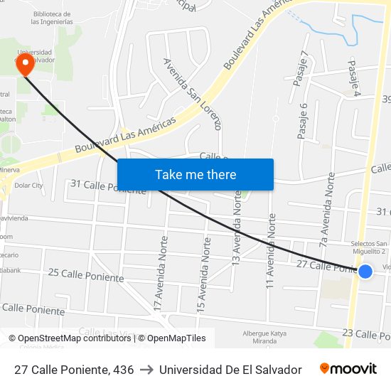 27 Calle Poniente, 436 to Universidad De El Salvador map