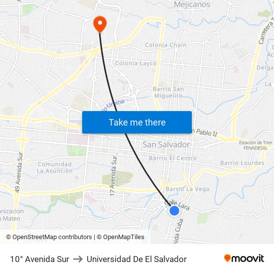 10° Avenida Sur to Universidad De El Salvador map
