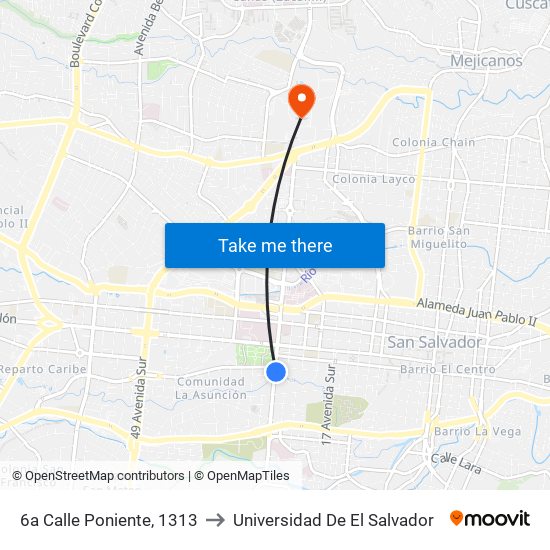 6a Calle Poniente, 1313 to Universidad De El Salvador map