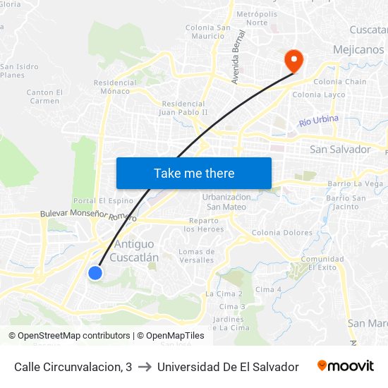 Calle Circunvalacion, 3 to Universidad De El Salvador map